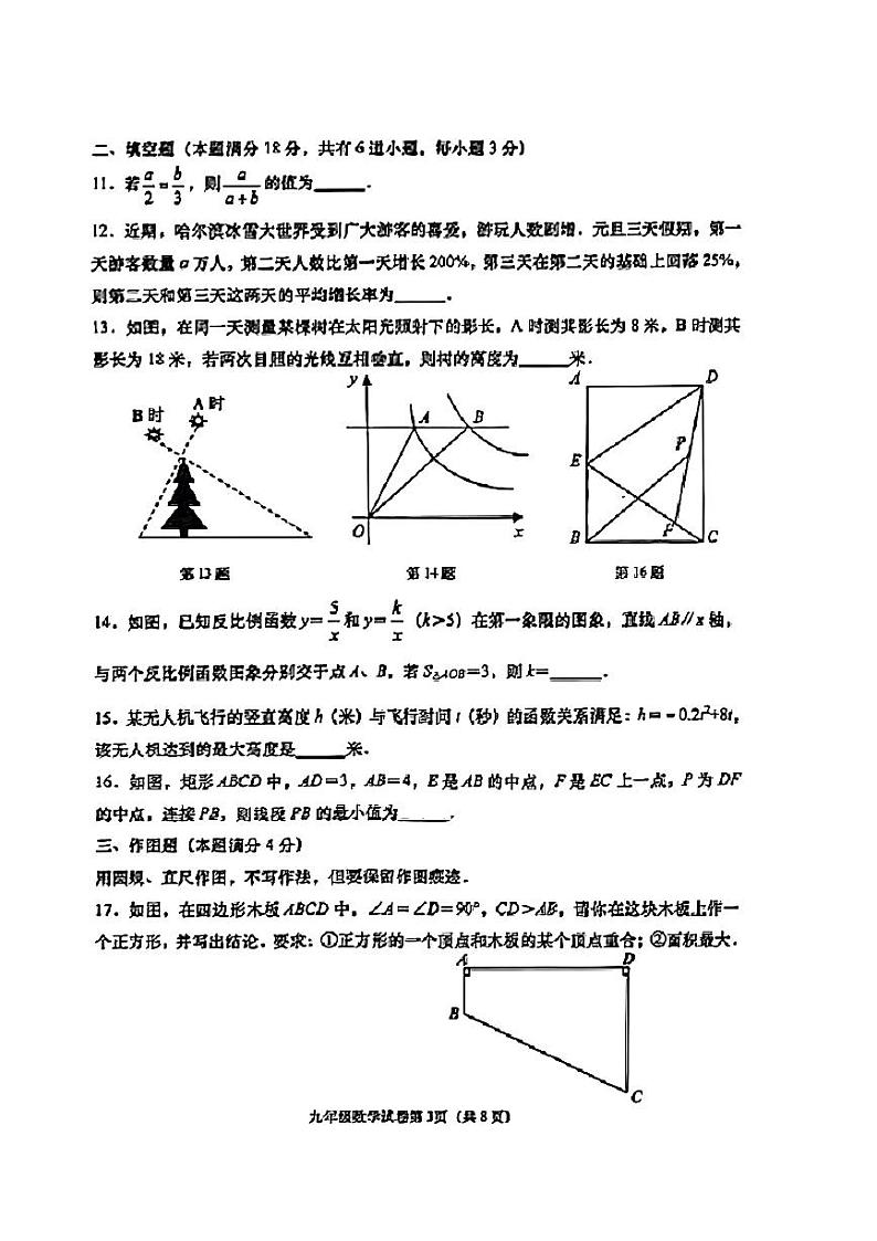 山东省青岛市南区2023—-2024学年上学期期末九年级数学试题第3页