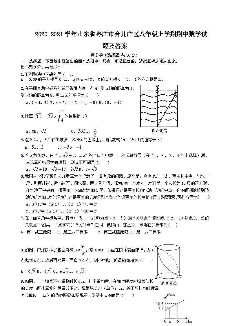 2020-2021学年山东省枣庄市台儿庄区八年级上学期期中数学试题及答案第1页