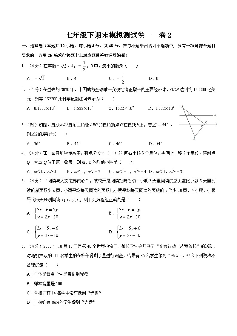 人教版七年级数学下学期期末复习常考点知识巩固+例题练习+期末模拟测 期末复习模拟测试卷02(原卷版+解析)01