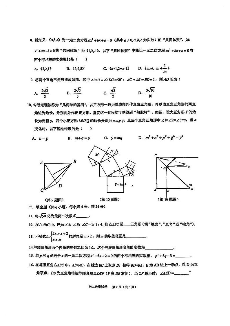 浙江省宁波市镇海区蛟川书院2023—2024学年上学期八年级期末数学卷02