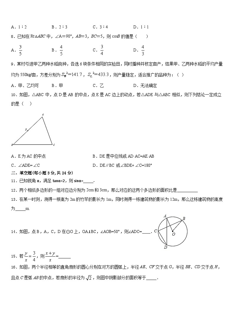 2023-2024学年浙江省杭州市下城区九年级数学第一学期期末教学质量检测模拟试题含答案02