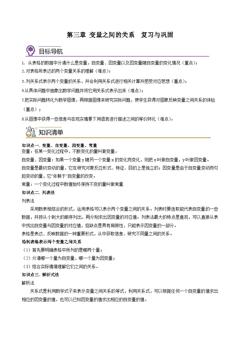 第三章 变量之间的关系（巩固与复习）-2023-2024学年七年级数学下册同步精品导与练（北师大版）01