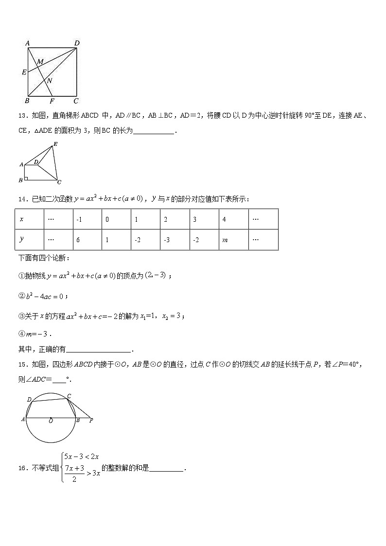 辽宁省营口市大石桥市石佛中学2023-2024学年数学九年级第一学期期末统考模拟试题含答案第3页
