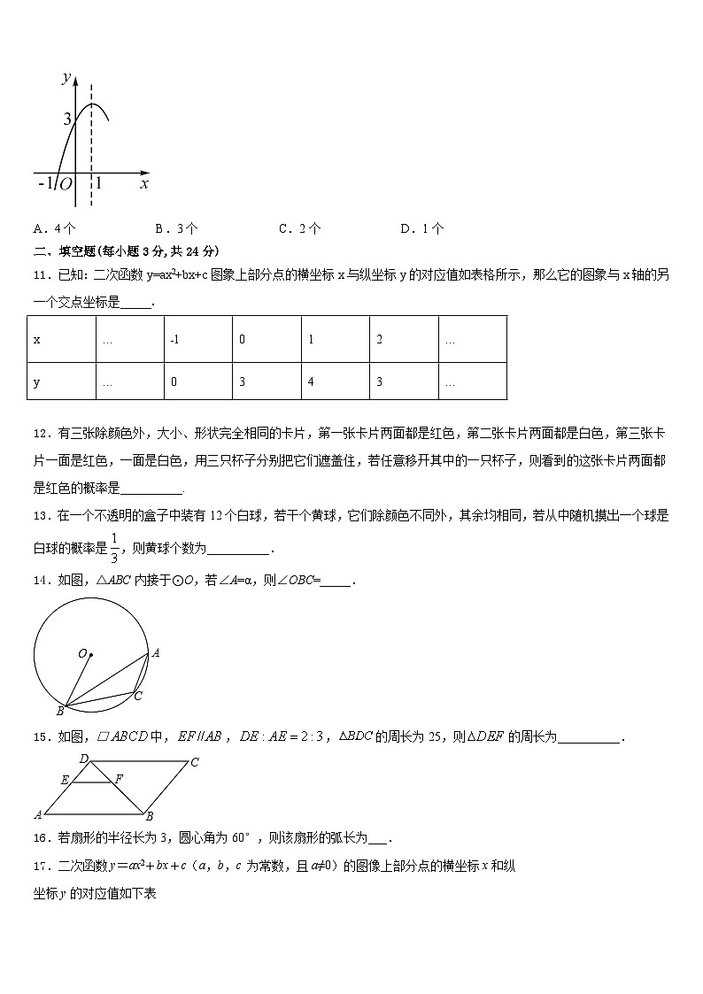 重庆市荣昌区盘龙镇初级中学2023-2024学年数学九年级第一学期期末统考模拟试题含答案第3页