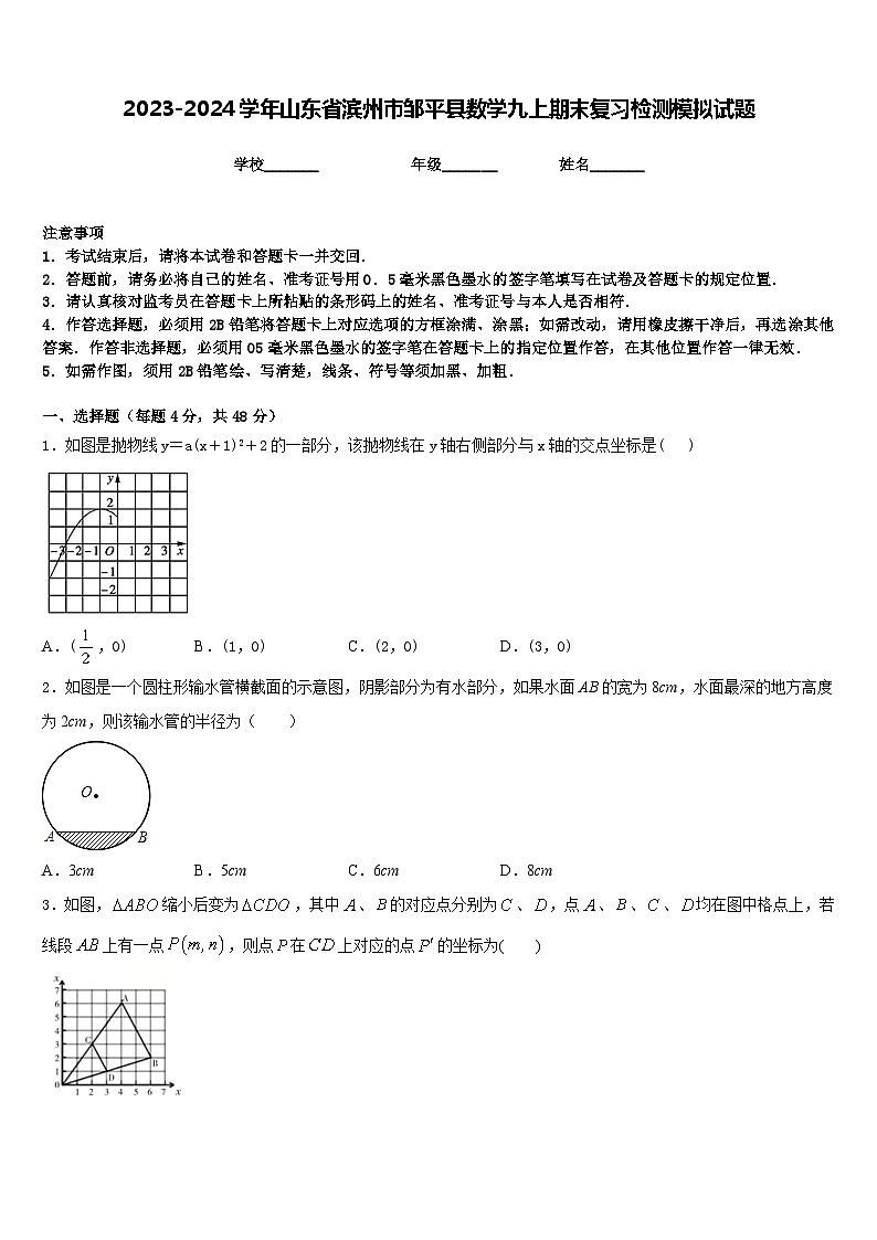 2023-2024学年山东省滨州市邹平县数学九上期末复习检测模拟试题含答案第1页
