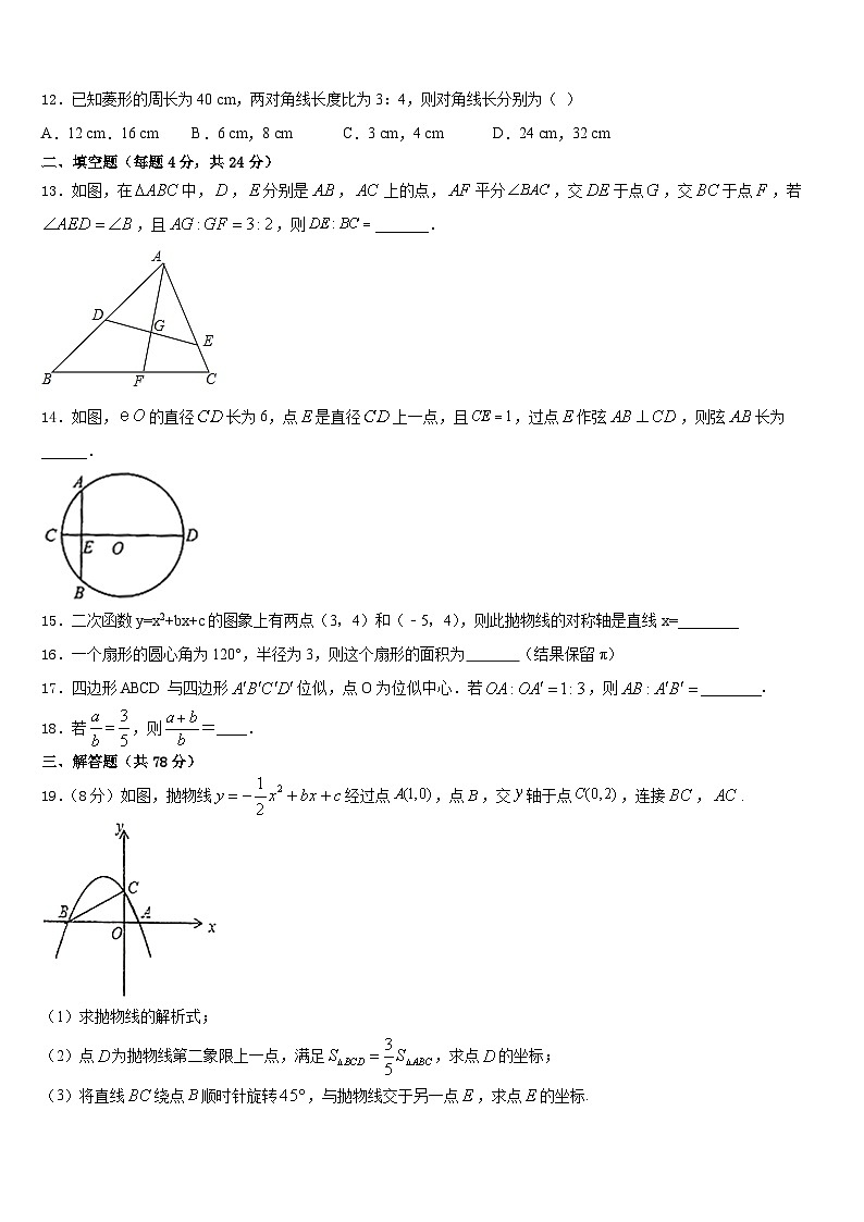 2023-2024学年四川省宜宾二中学数学九上期末学业水平测试试题含答案03
