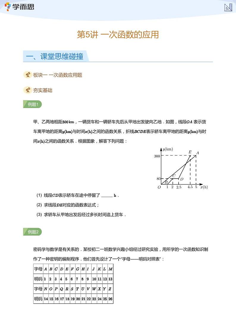 学而思创新A班七年级春季数学讲义第5讲 一次函数的应用(学生及教师版)01