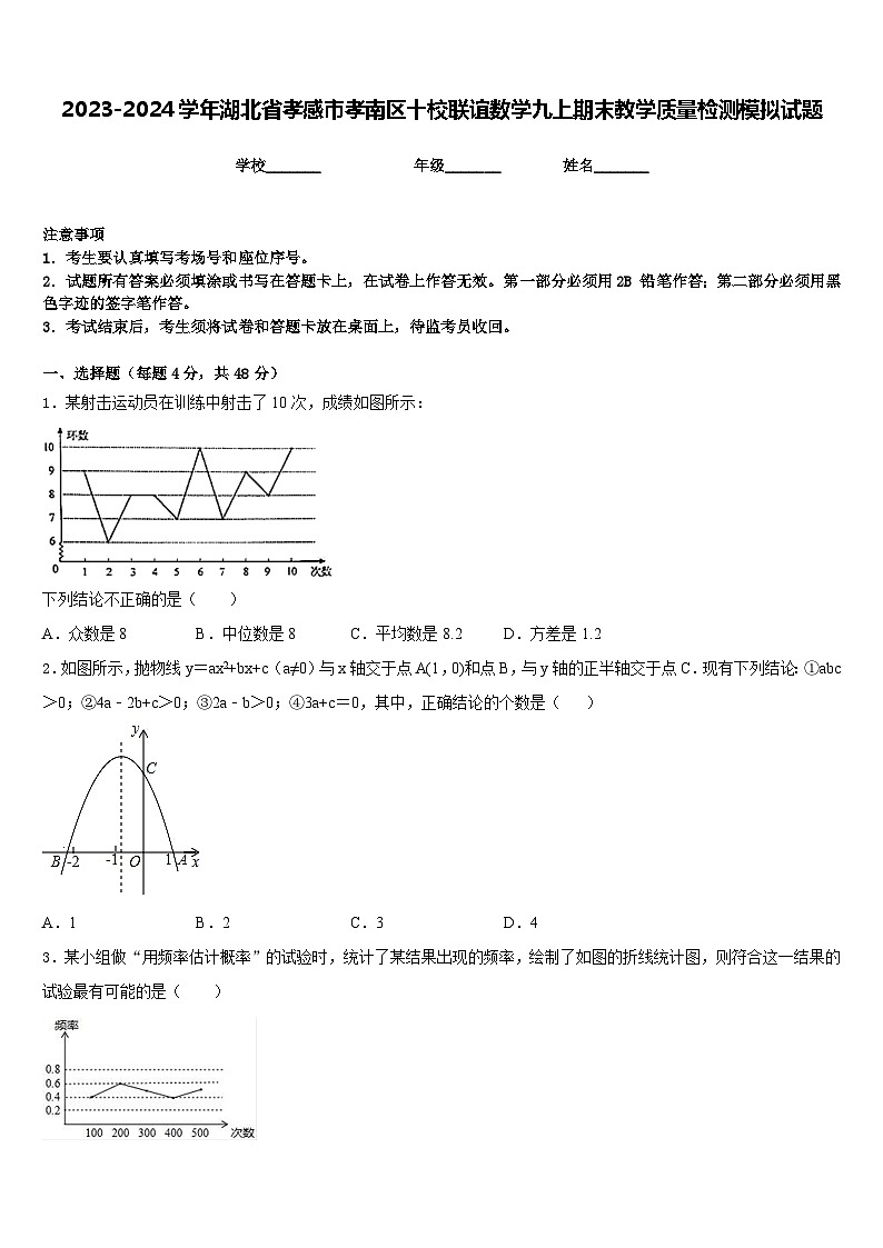 2023-2024学年湖北省孝感市孝南区十校联谊数学九上期末教学质量检测模拟试题含答案第1页