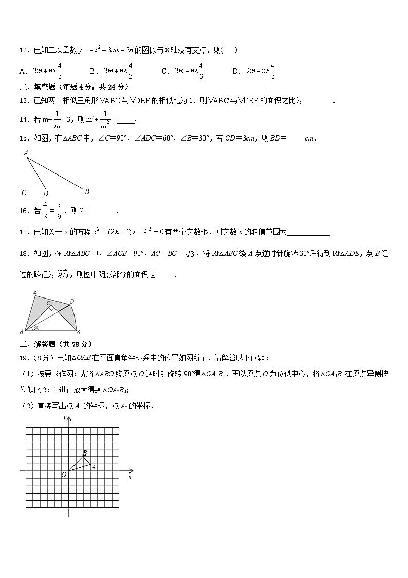 吉林省通化市2023-2024学年数学九上期末达标检测试题含答案第3页
