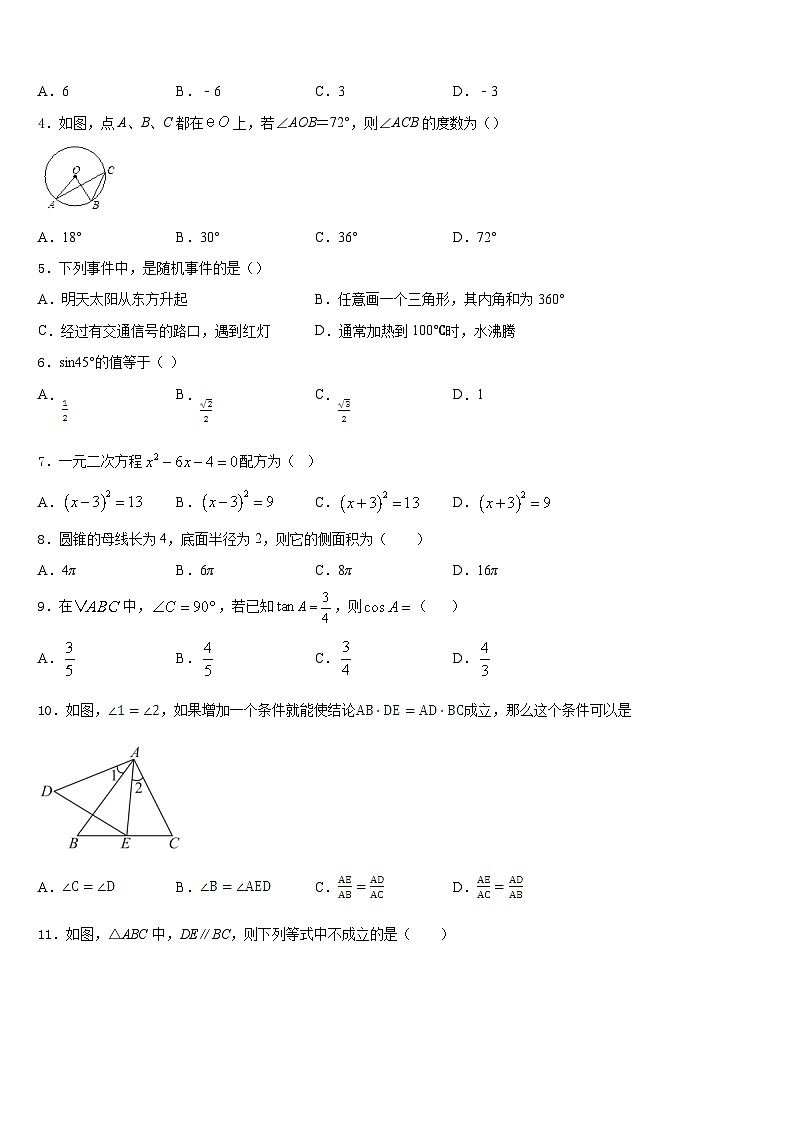 吉林省长春市解放大路中学2023-2024学年九上数学期末经典模拟试题含答案02