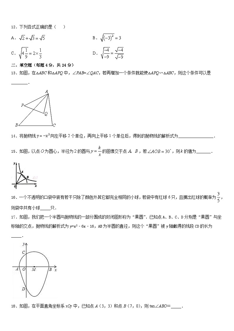 2023-2024学年河南省宝丰县杨庄镇第一初级中学数学九上期末学业水平测试试题含答案03