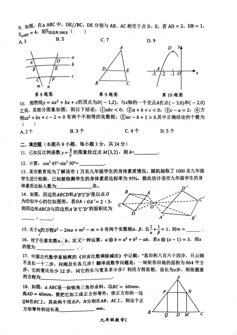 湖南省株洲市醴陵市2023-—2024学年九年级上学期1月期末数学试题第2页