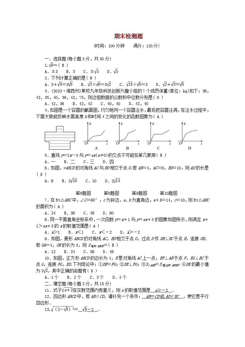 2024八年级数学下学期期末检测题(附答案人教版)01