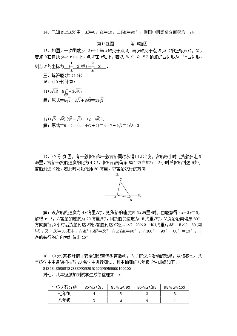 2024八年级数学下学期期末检测题(附答案人教版)02