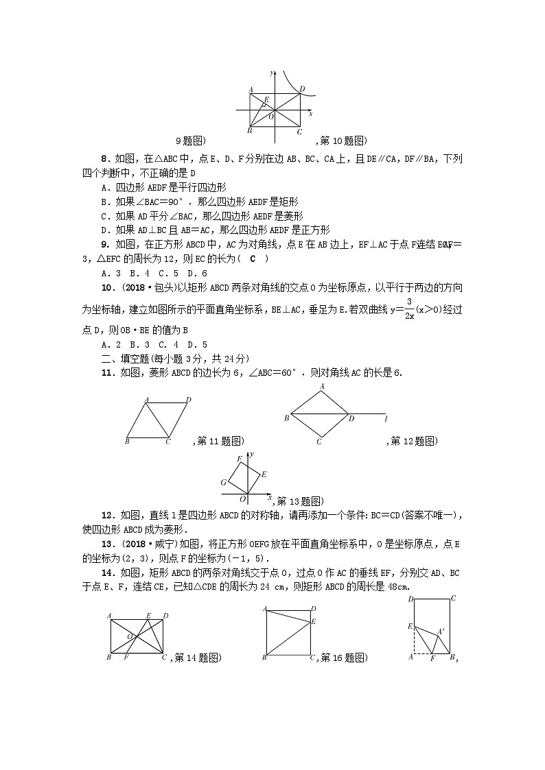 2024八年级数学下册第19章矩形菱形与正方形检测题(附答案华东师大版)第2页