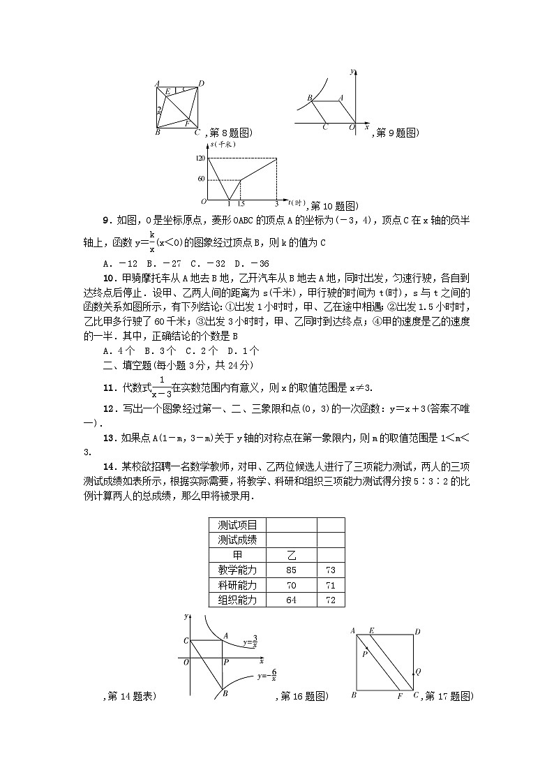 2024八年级数学下学期期末检测题一(附答案华东师大版)第2页