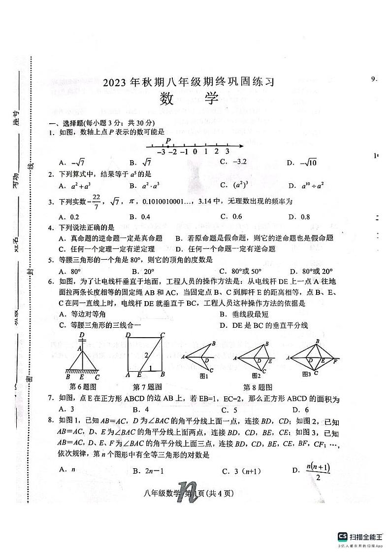 河南省南阳市南召县2023-2024学年八年级上学期期末数学试卷(1)第1页