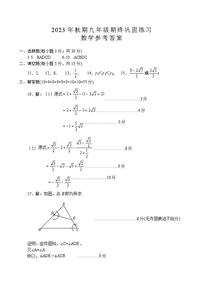 河南省南阳市南召县2023-2024学年九年级上学期期末巩固练习数学试卷01