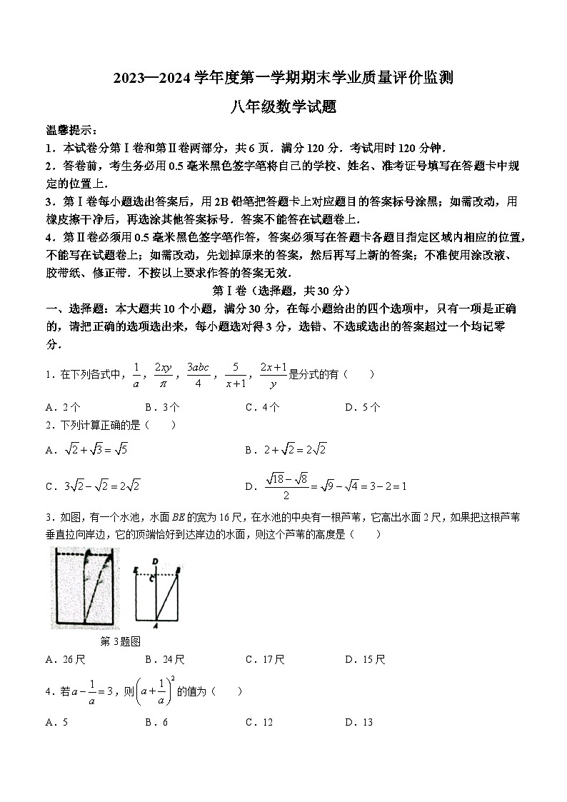 山东省滨州市2023-2024学年八年级上学期期末数学试题()第1页