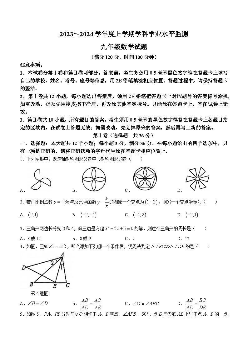 山东省日照市五莲县2023-2024学年九年级上学期期末数学试题01