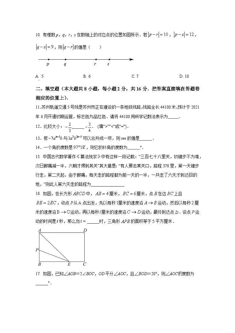 江苏省张家港地区2023-2024学年七年级数学上学期期末考试模拟试卷02