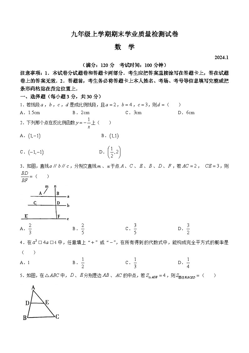 河南省安阳市汤阴县2023-2024学年九年级上学期期末数学试题第1页