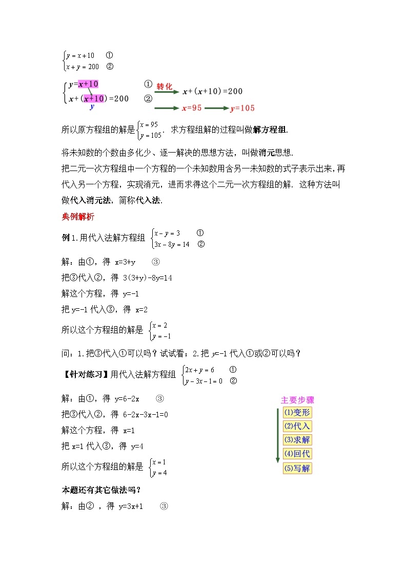 人教版数学七年级下册 8.2.1《二元一次方程组的解法-代入消元法》课件+教学设计+导学案+分层练习（含答案解析）02