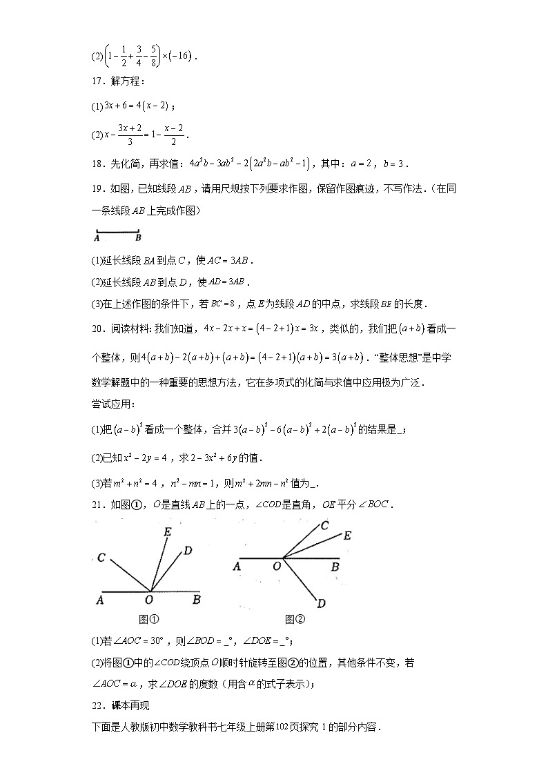 河南省信阳市平桥区2023-2024学年七年级上学期期末数学试题(含答案)第3页