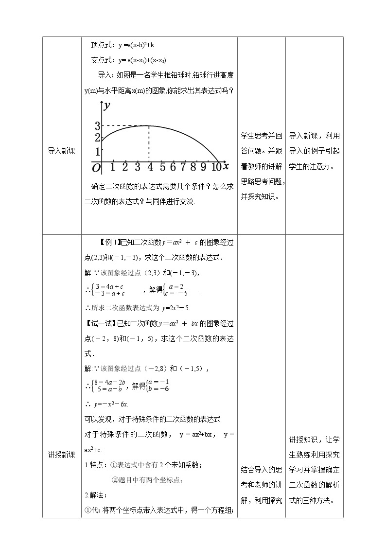 2.3 确定二次函数的表达式教案教学设计02