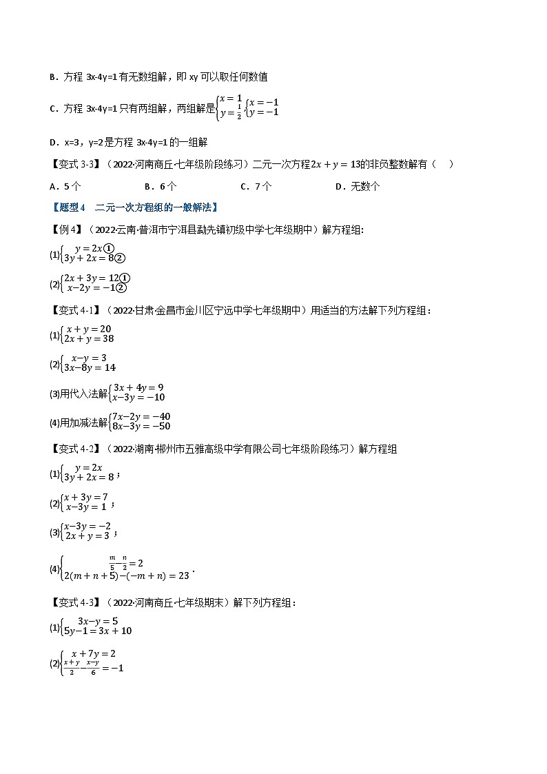 专题10.1 二元一次方程组及其解法【九大题型】-2022-2023学年七年级数学下册举一反三系列(苏科版)03