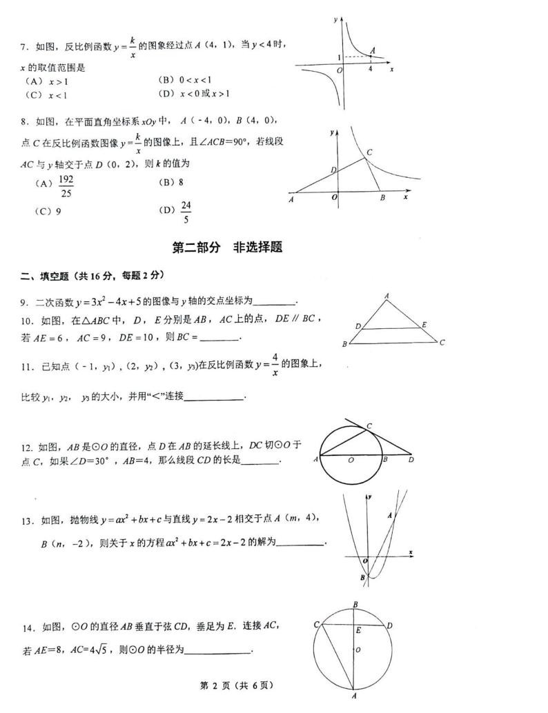 2024届北京人大附中初三2月开学测试数学试题02