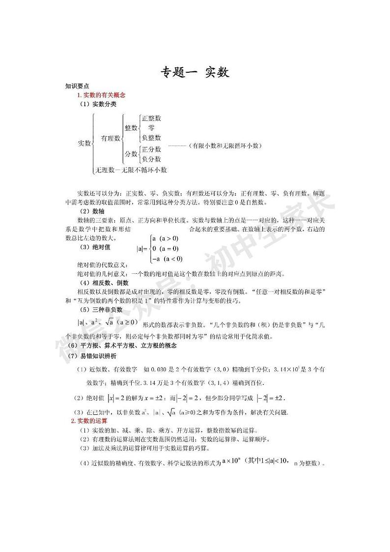 初中数学10大专题知识点精讲01