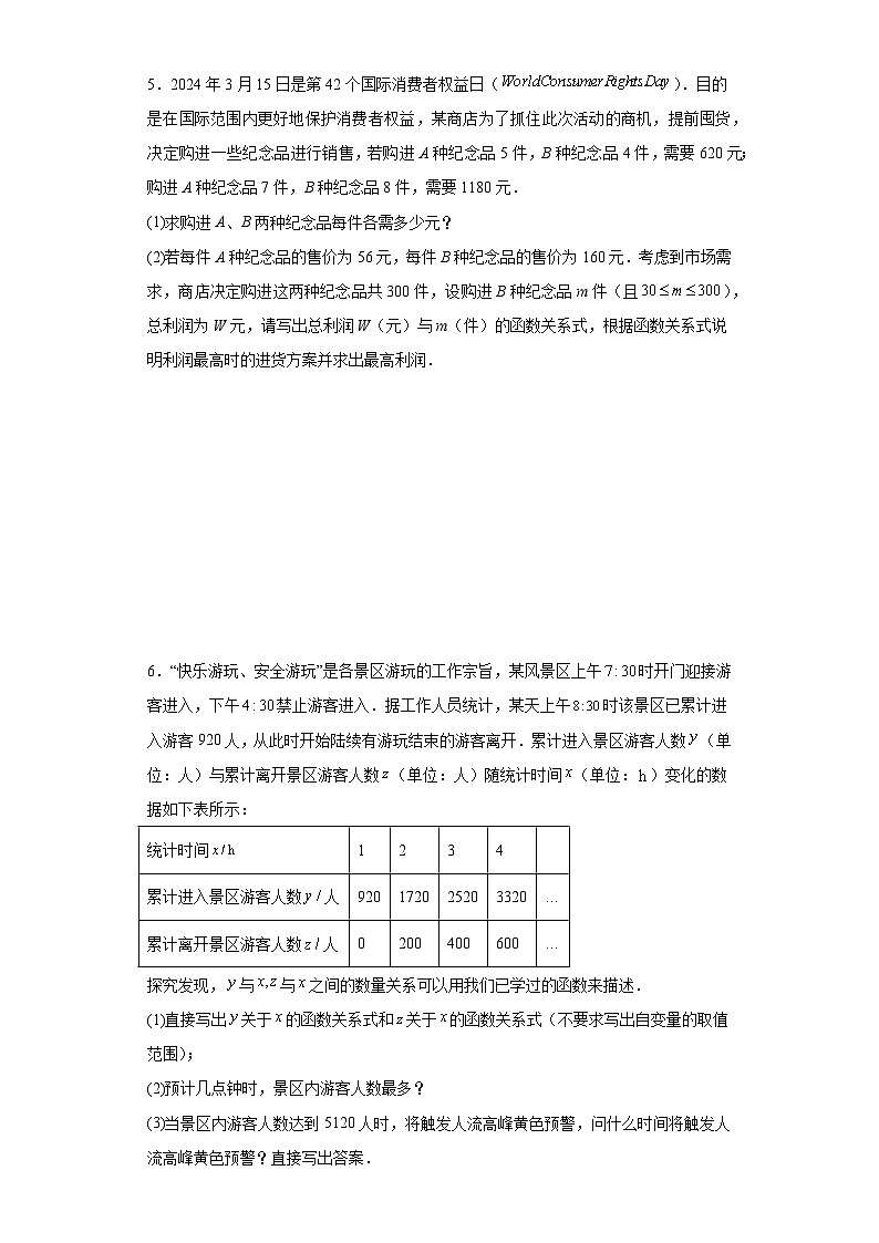 2024年中考数学一次函数常考易错解答题专项训练第3页