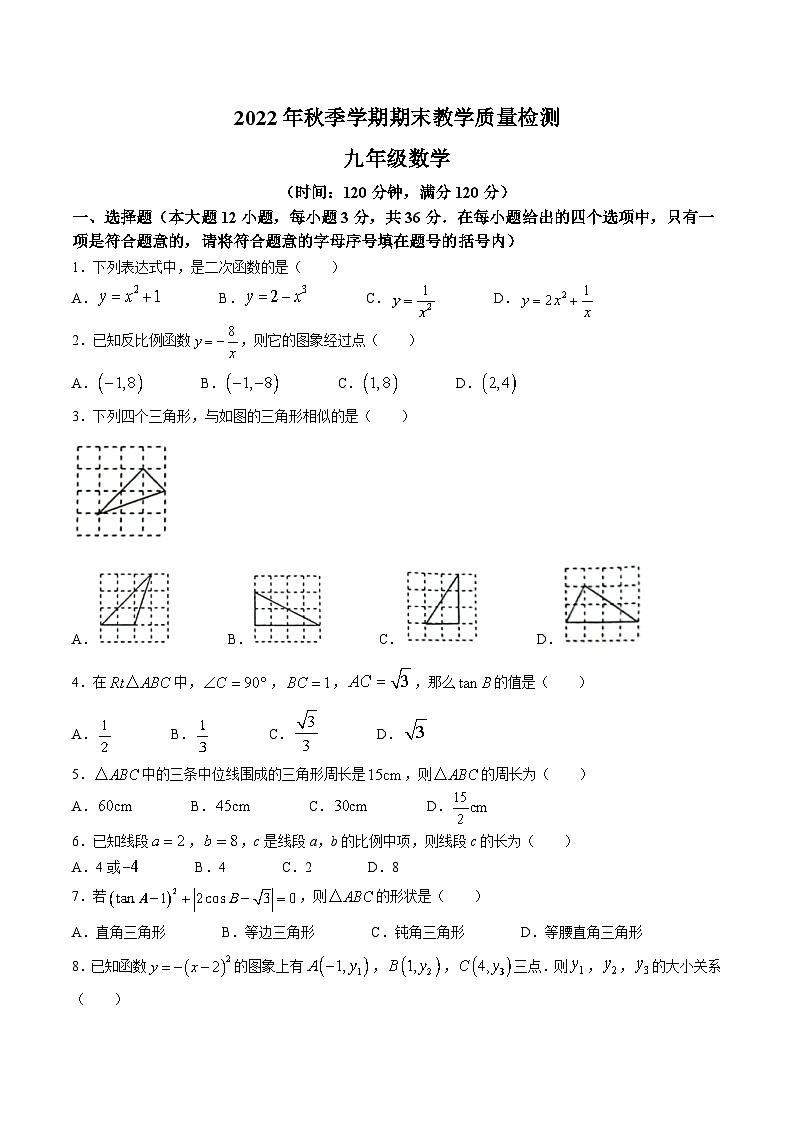 广西壮族自治区贺州市昭平县2023届九年级上学期期末教学质量检测数学试卷(含答案)01