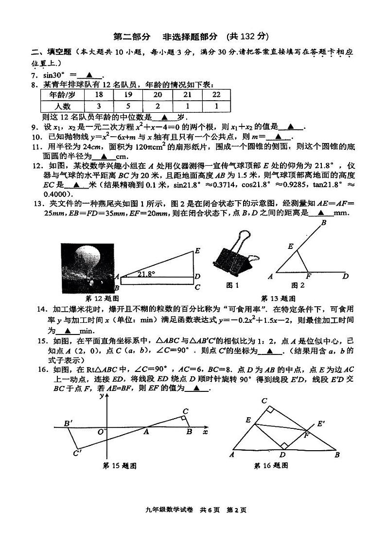 江苏省泰州市兴化市2023-2024学年九年级下学期开学数学试题第2页