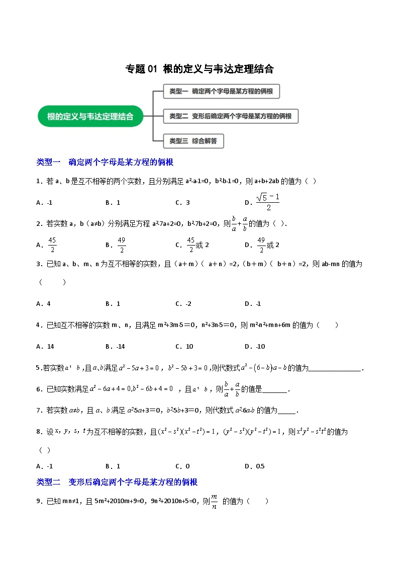 专题01 根的定义与韦达定理结合-【微专题】2022-2023学年九年级数学上册常考点微专题提分精练（人教版）