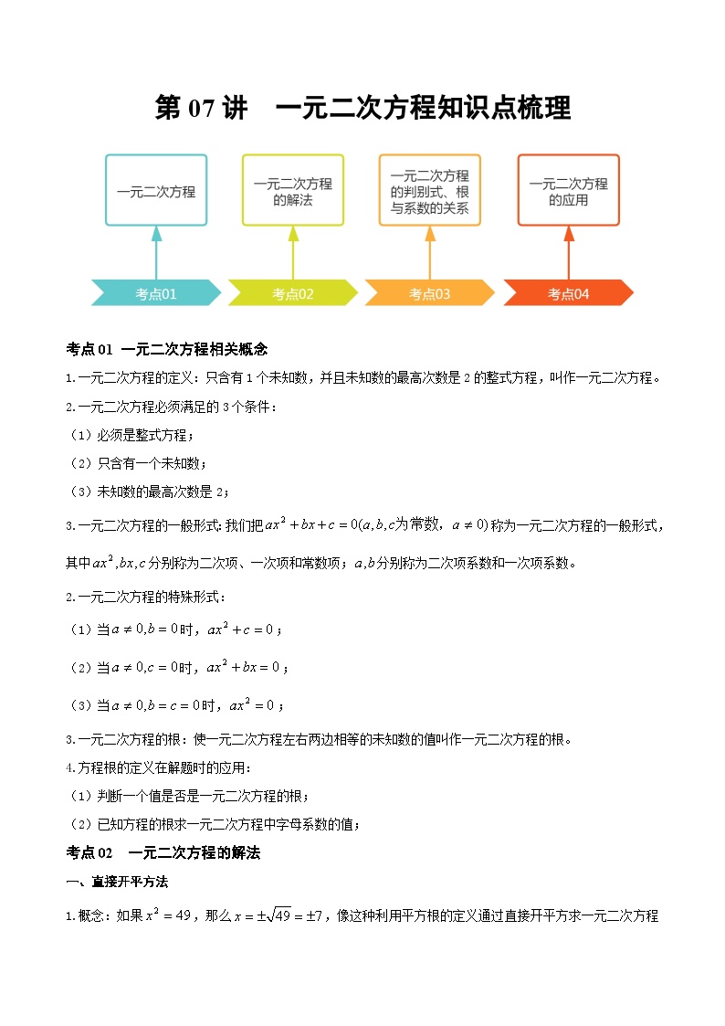 第07讲 一元二次方程（知识点梳理）（记诵版）-【学霸计划】2024年中考数学大复习