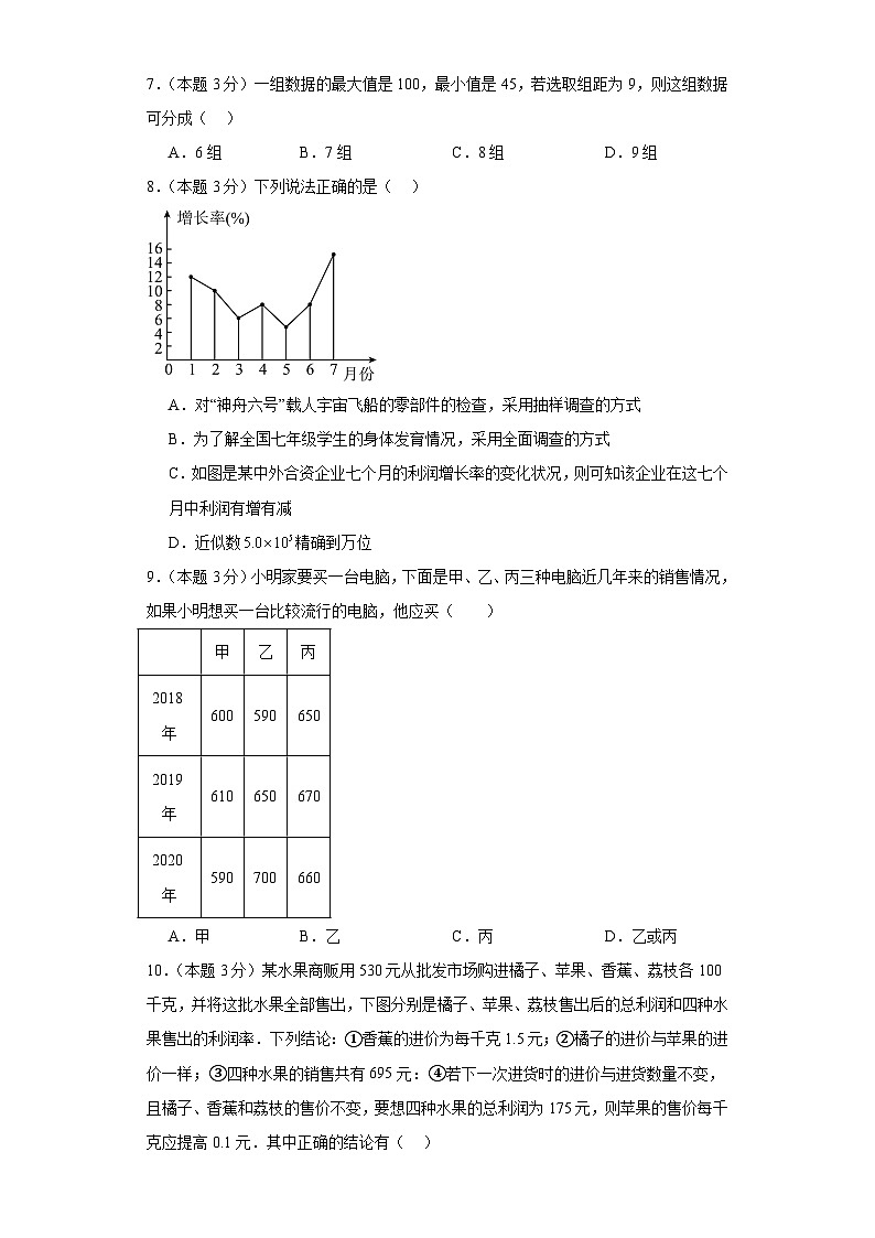 2023-2024学年数学八年级数据的收集与整理单元测试试题(冀教版)基础卷一含解析02