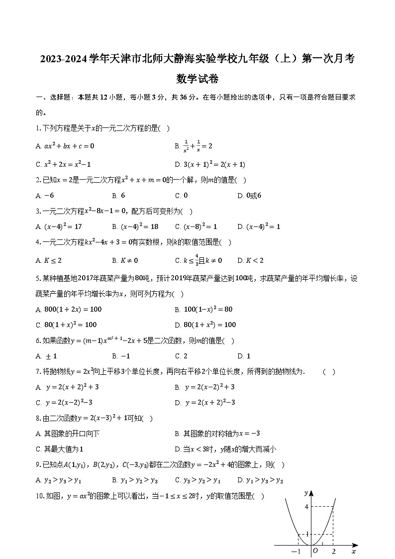 2023-2024学年天津市北师大静海实验学校九年级(上)第一次月考数学试卷(含解析)第1页