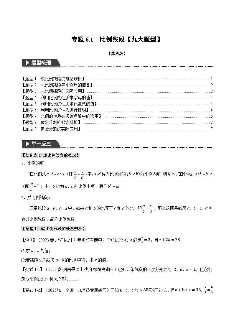 专题6.1 比例线段【九大题型】(举一反三)(苏科版)(原卷版)第1页