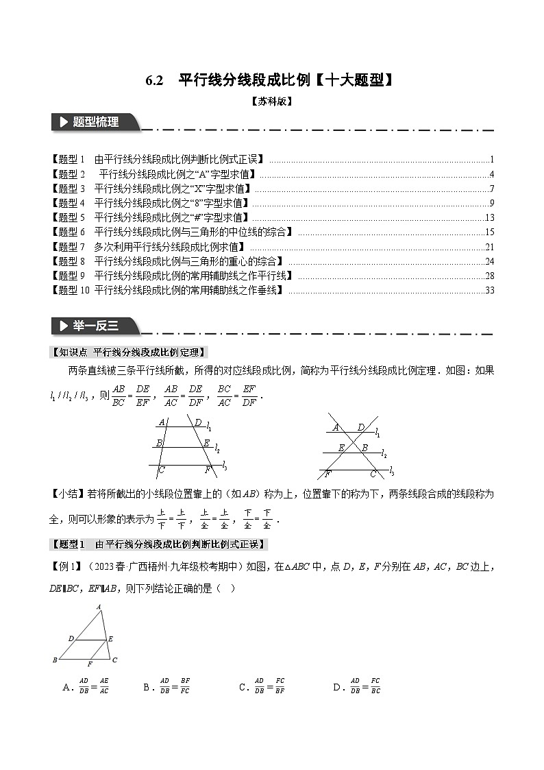 专题6.2 平行线分线段成比例【十大题型】(举一反三)(苏科版)(解析版)第1页