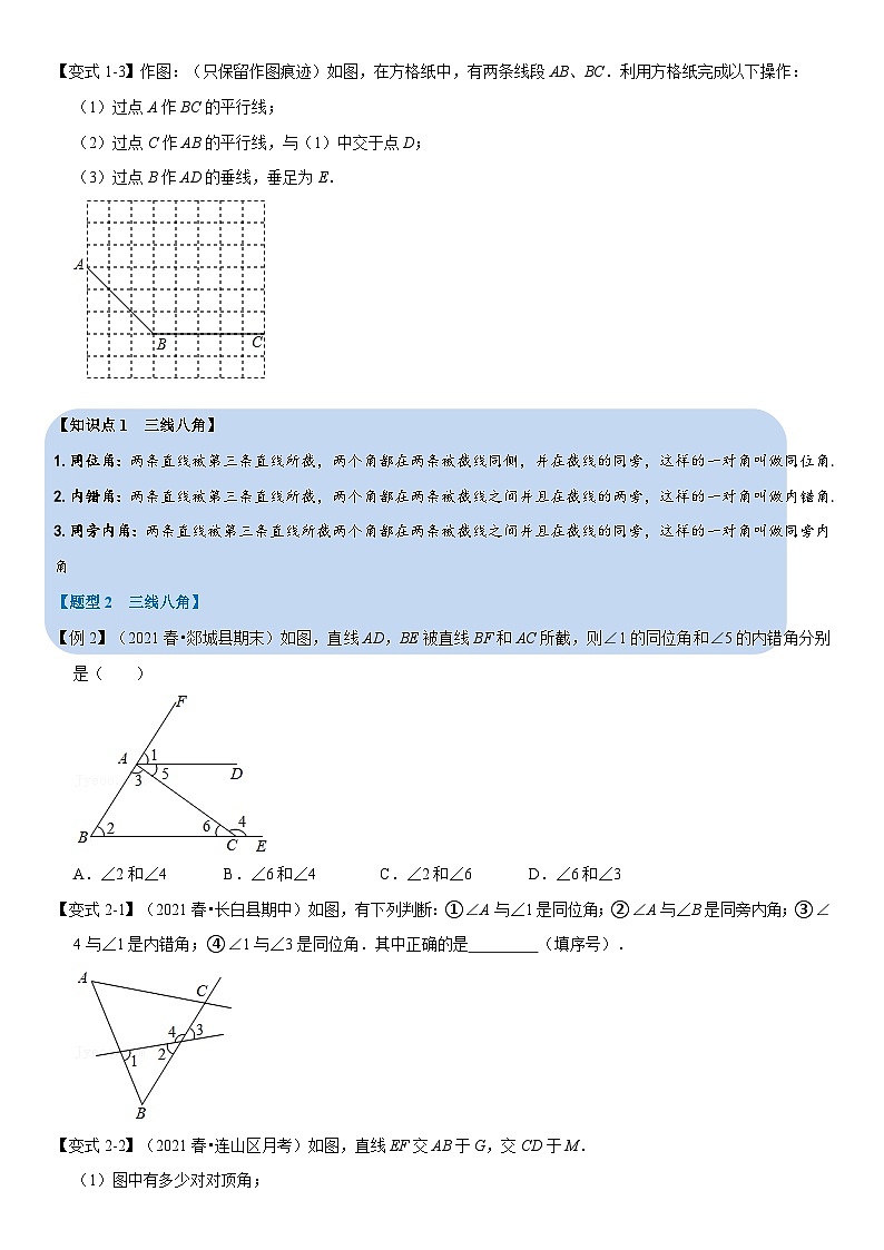 专题1.1 平行线的判定-重难点题型(举一反三)(学生版) 2022年七年级数学下册举一反三系列(浙教版)第2页