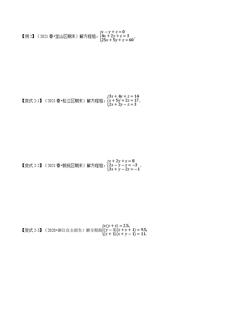 专题2.5 三元一次方程组及其解法-重难点题型(举一反三)(学生版) 2022年七年级数学下册举一反三系列(浙教版)第2页