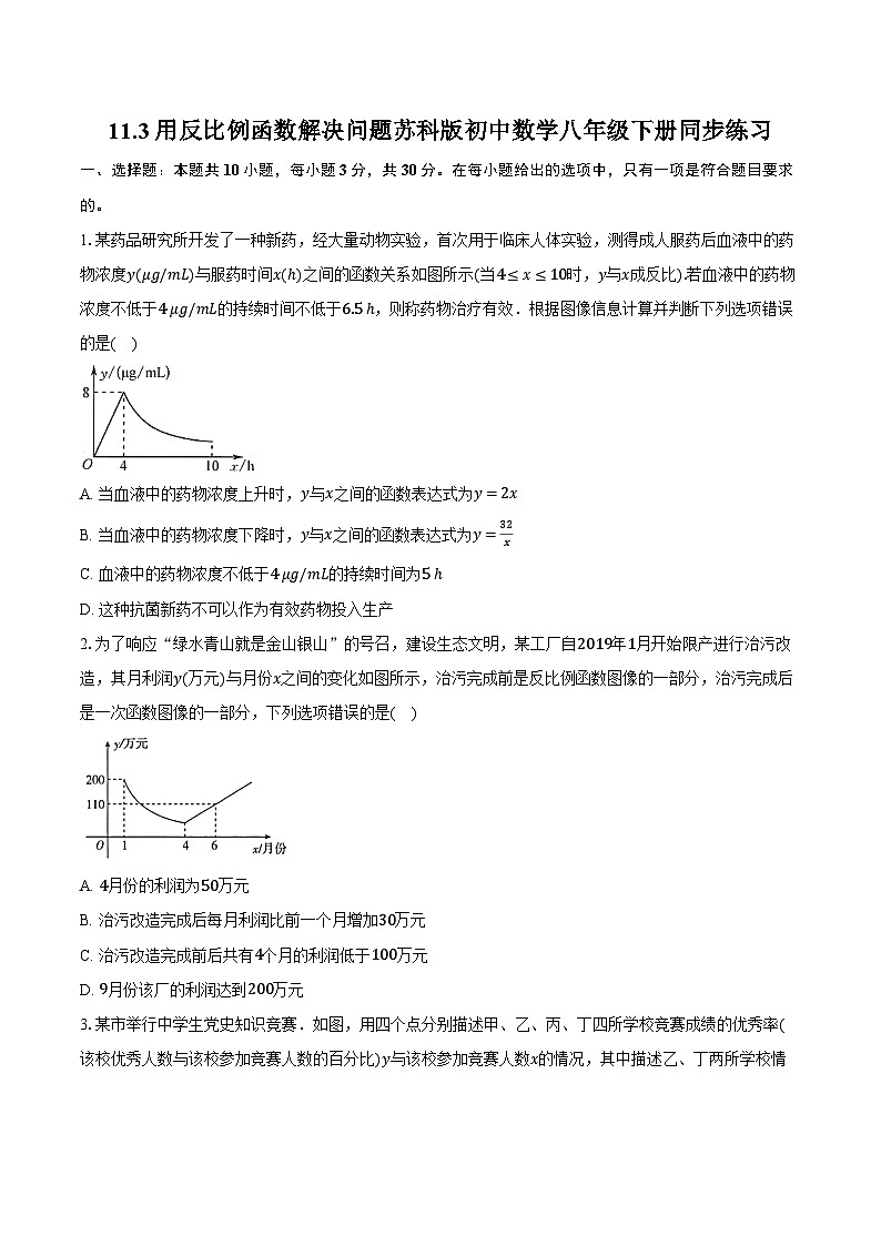 11.3用反比例函数解决问题 苏科版初中数学八年级下册同步练习(含详细答案解析)01