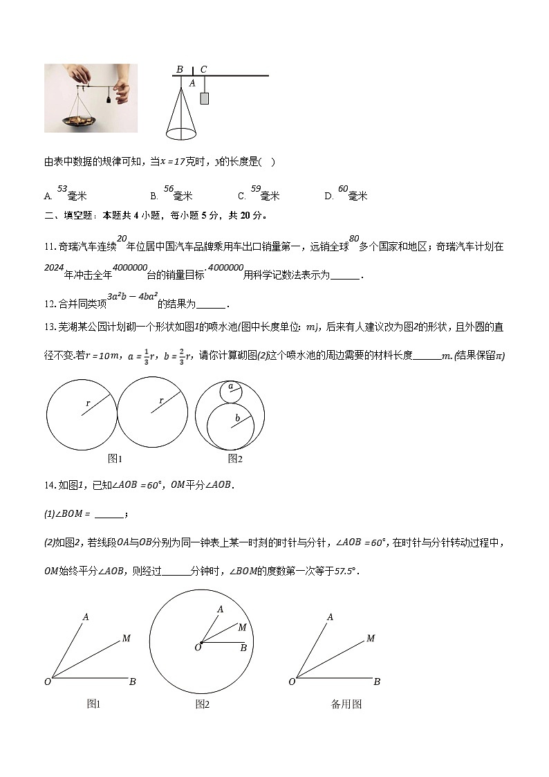 安徽省芜湖市2023-2024学年七年级上学期期末数学试卷(含答案)第3页