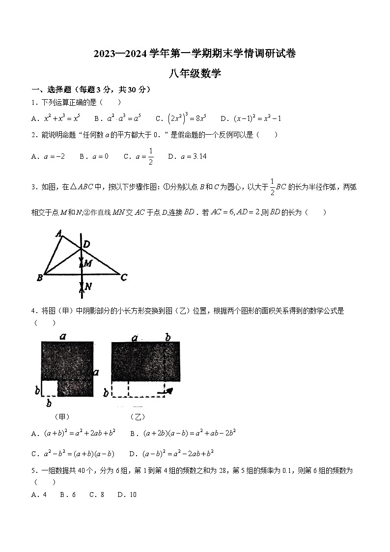 河南省周口市郸城县2023-2024学年八年级上学期期末数学试题(含答案)第1页