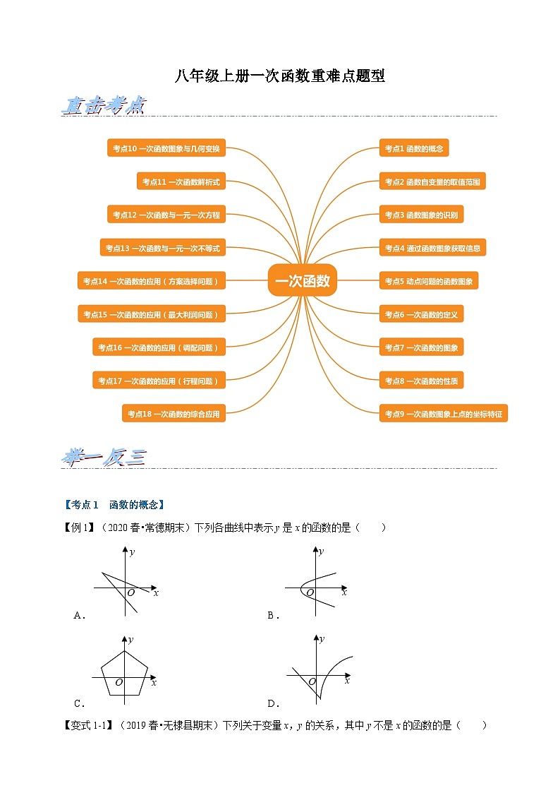 蘇科版八年級(jí)上冊(cè)數(shù)學(xué)第6章一次函數(shù)重難點(diǎn)題型(附答案)第1頁
