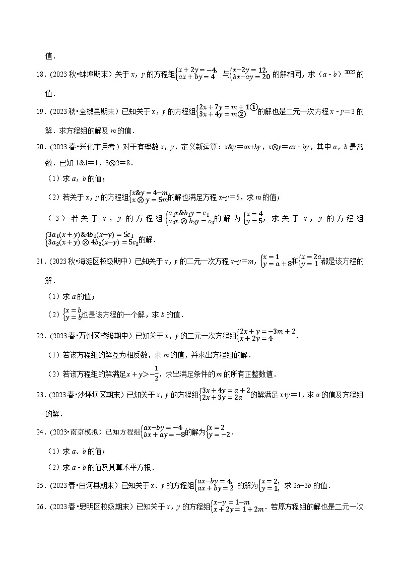 人教版七年级数学下册尖子生培优题典 专题8.6二元一次方程组与字母参数问题大题专练(重难点培优30题)(原卷版+解析)第3页