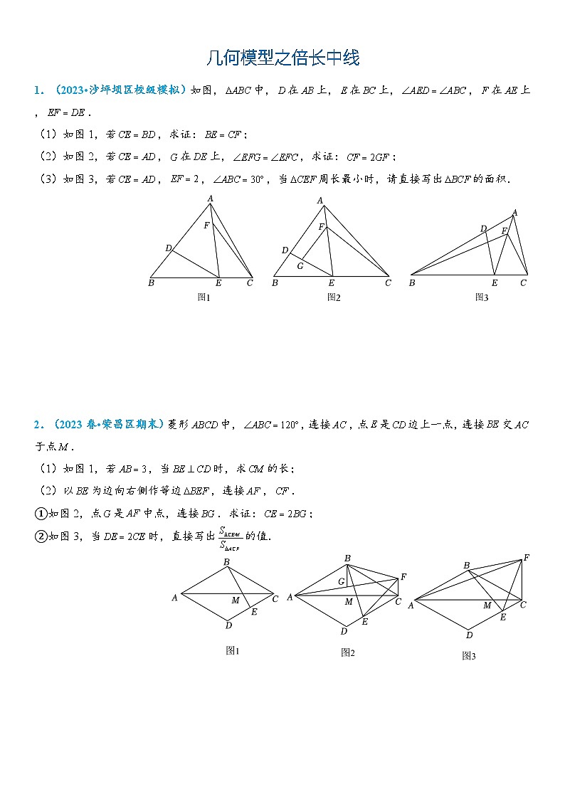 2024年中考数学压轴题专项练习—倍长中线01