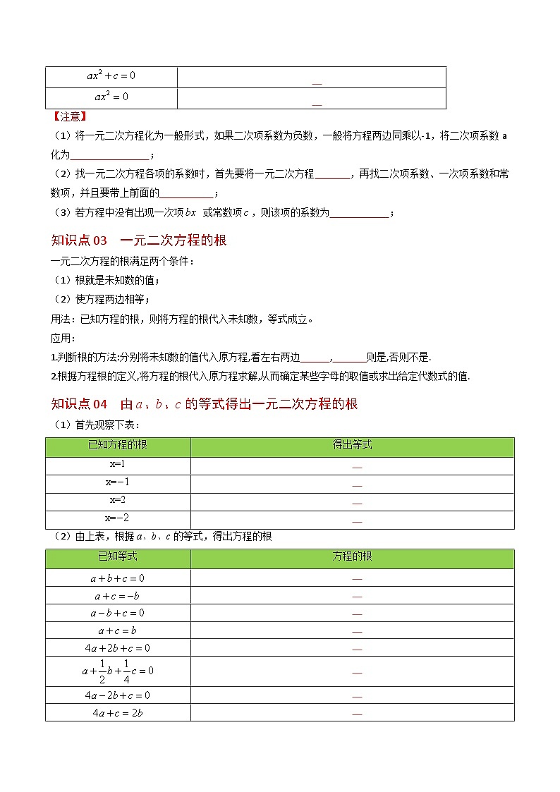 人教版九年级数学上册同步精品讲义 第01课  一元二次方程(原卷版+解析)第2页